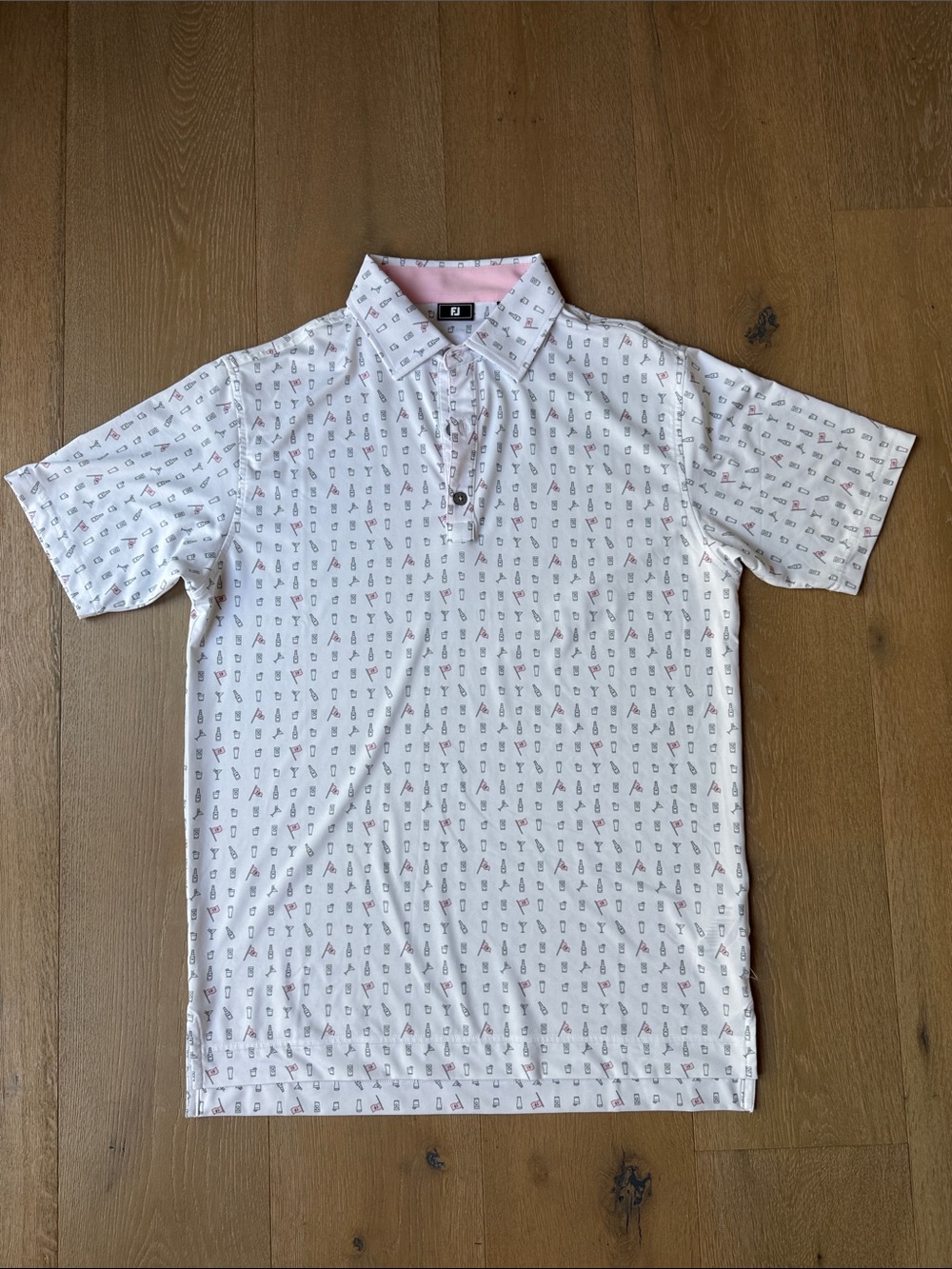 FootJoy White Polo with Pink Trim and Micro Icon Print